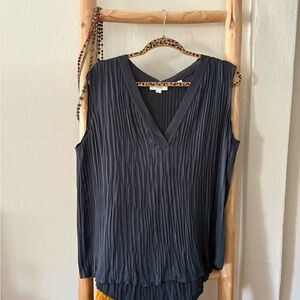Vince Black Pleated V-Neck Blouse